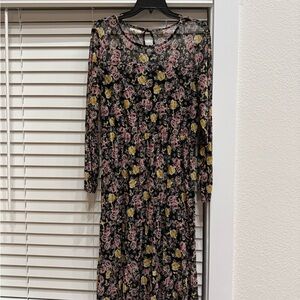 Maurices Black Floral Long Sleeve Dress